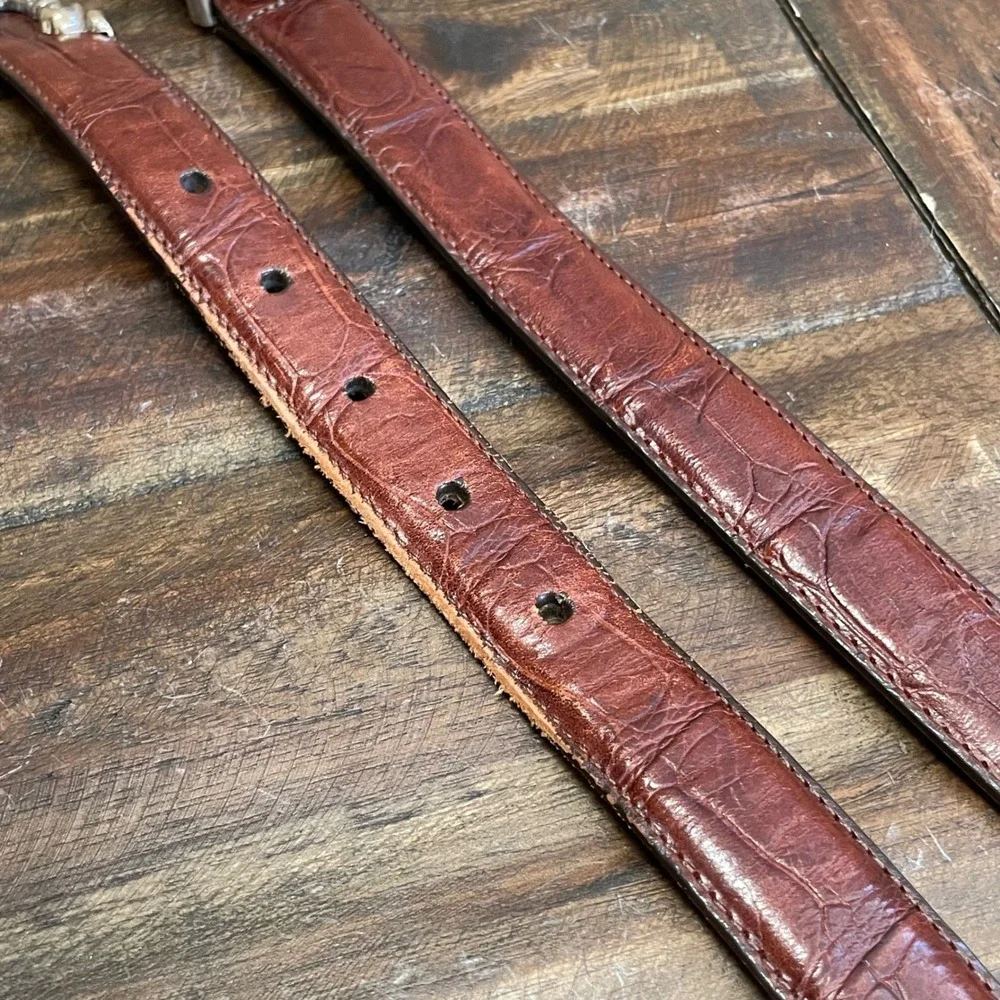 Vintage Y2K‎ Brighton Brown Mock Croc Leather Western Buckle Belt Large